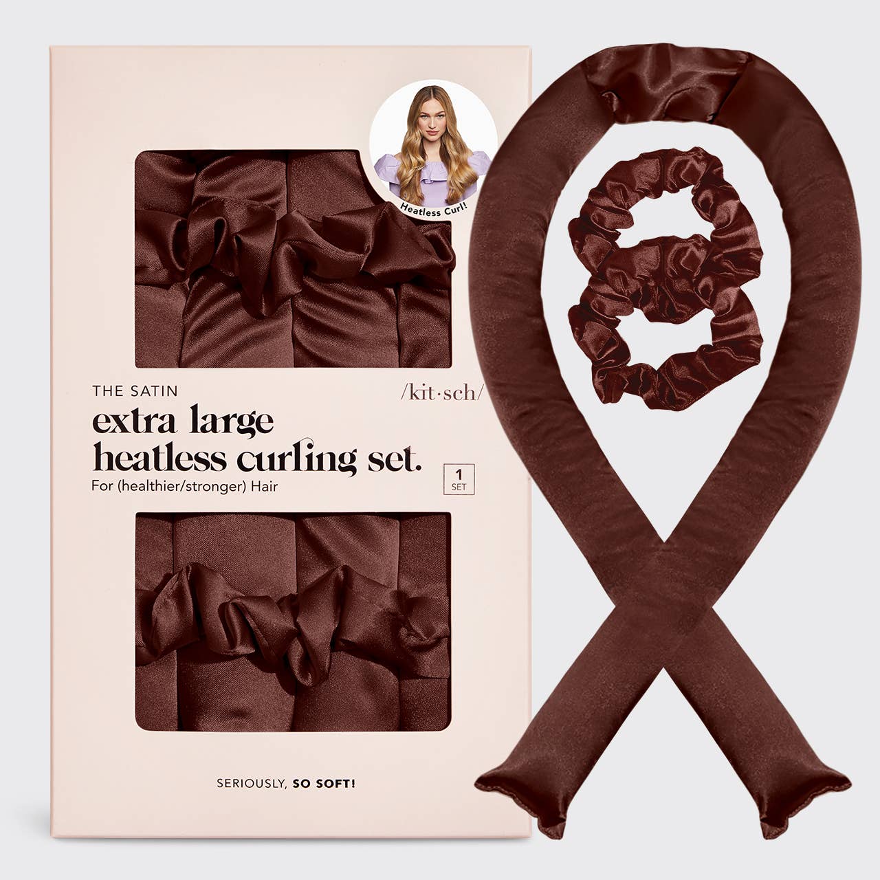 XL Satin Heatless Curling Set - Chocolate Brown